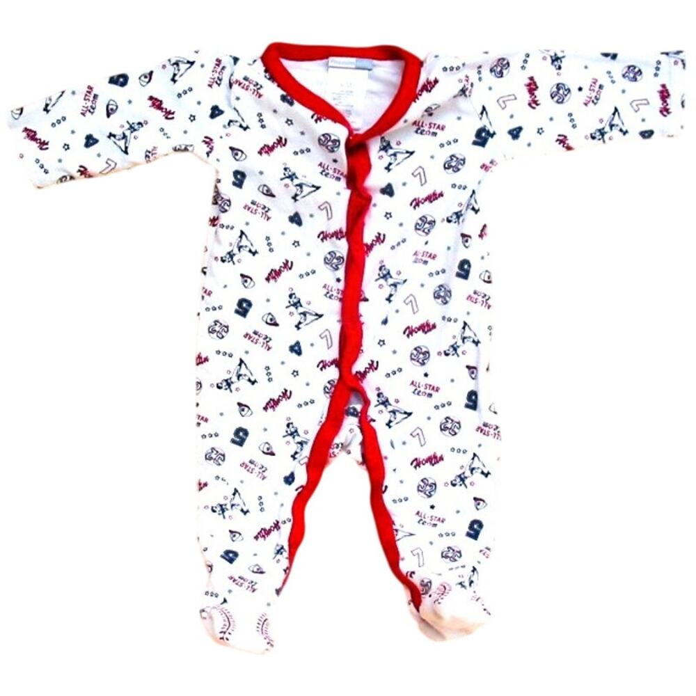 Vitamins Baby Footed Cotton Sleeper Size 6 months White with Baseball Print